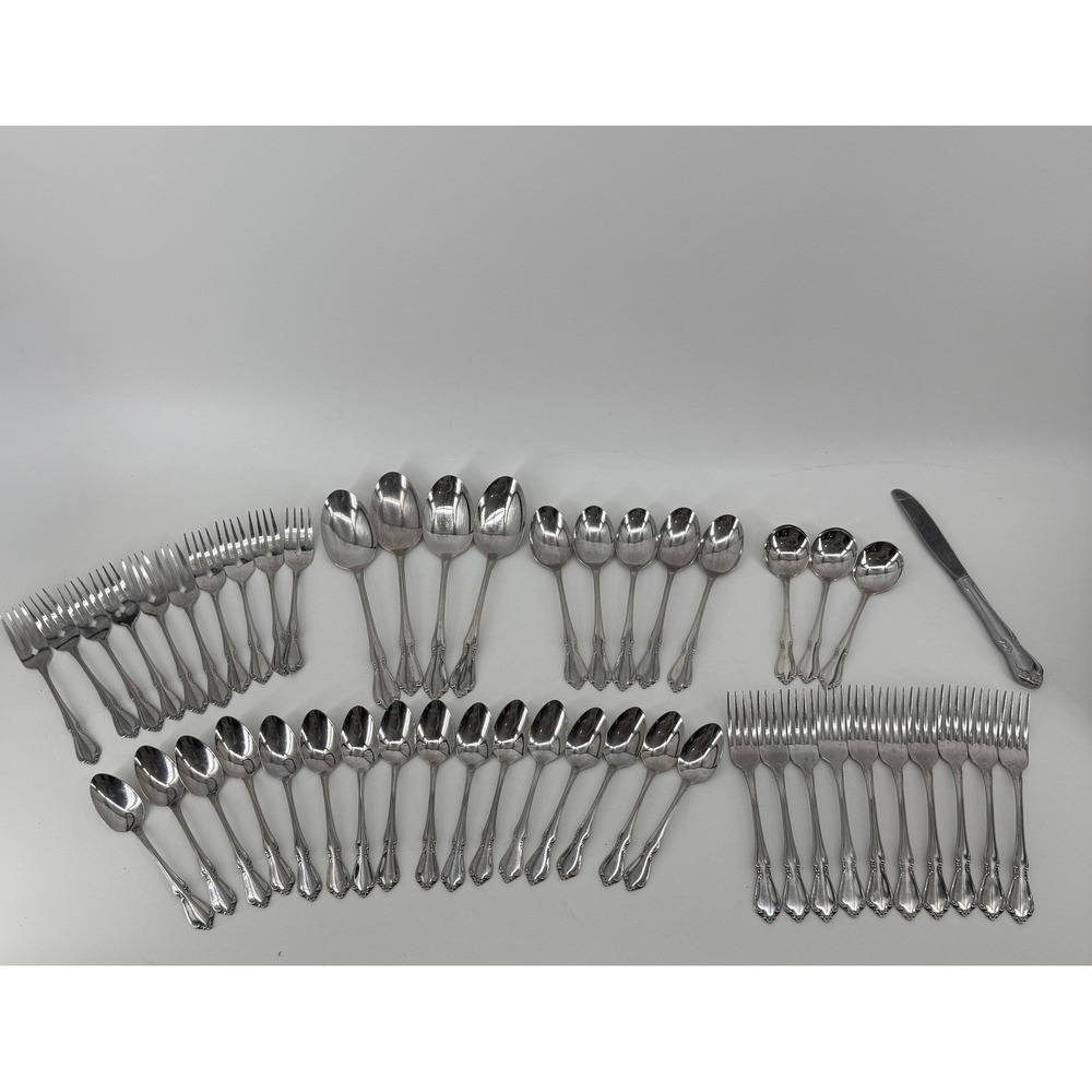 Oneida Oneidacraft Deluxe Chateau Stainless Flatware 49Pc Set Fork Spoon Serving